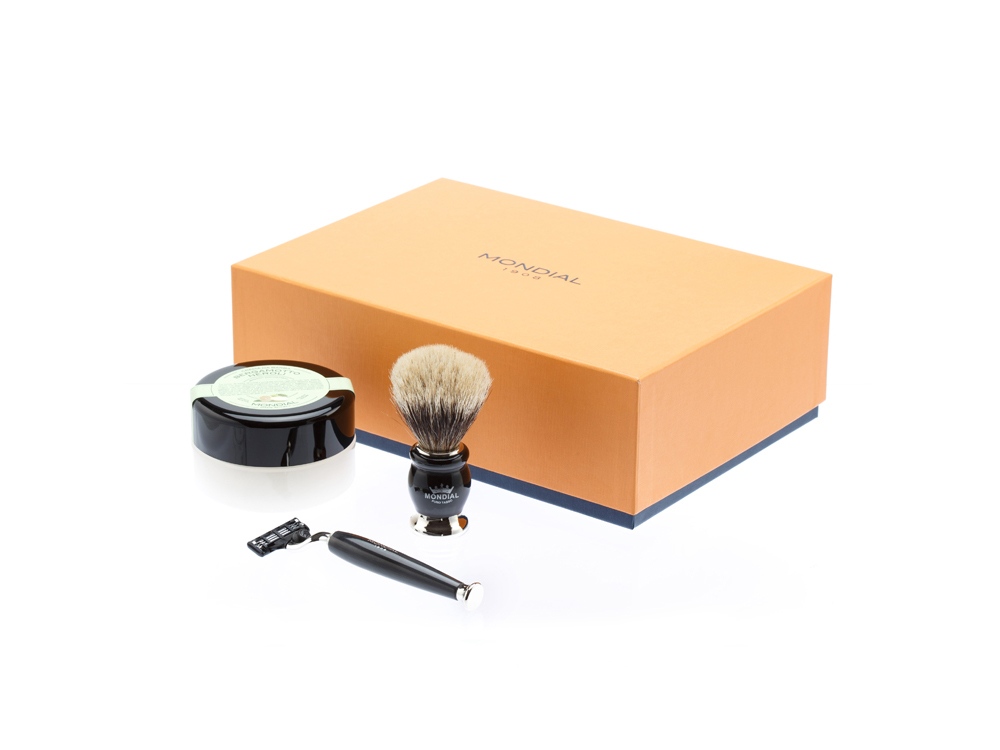 Бритвенный набор: станок MACH3, помазок, крем для бритья Bergamotto с логотипом MONDIAL | Print Logo
