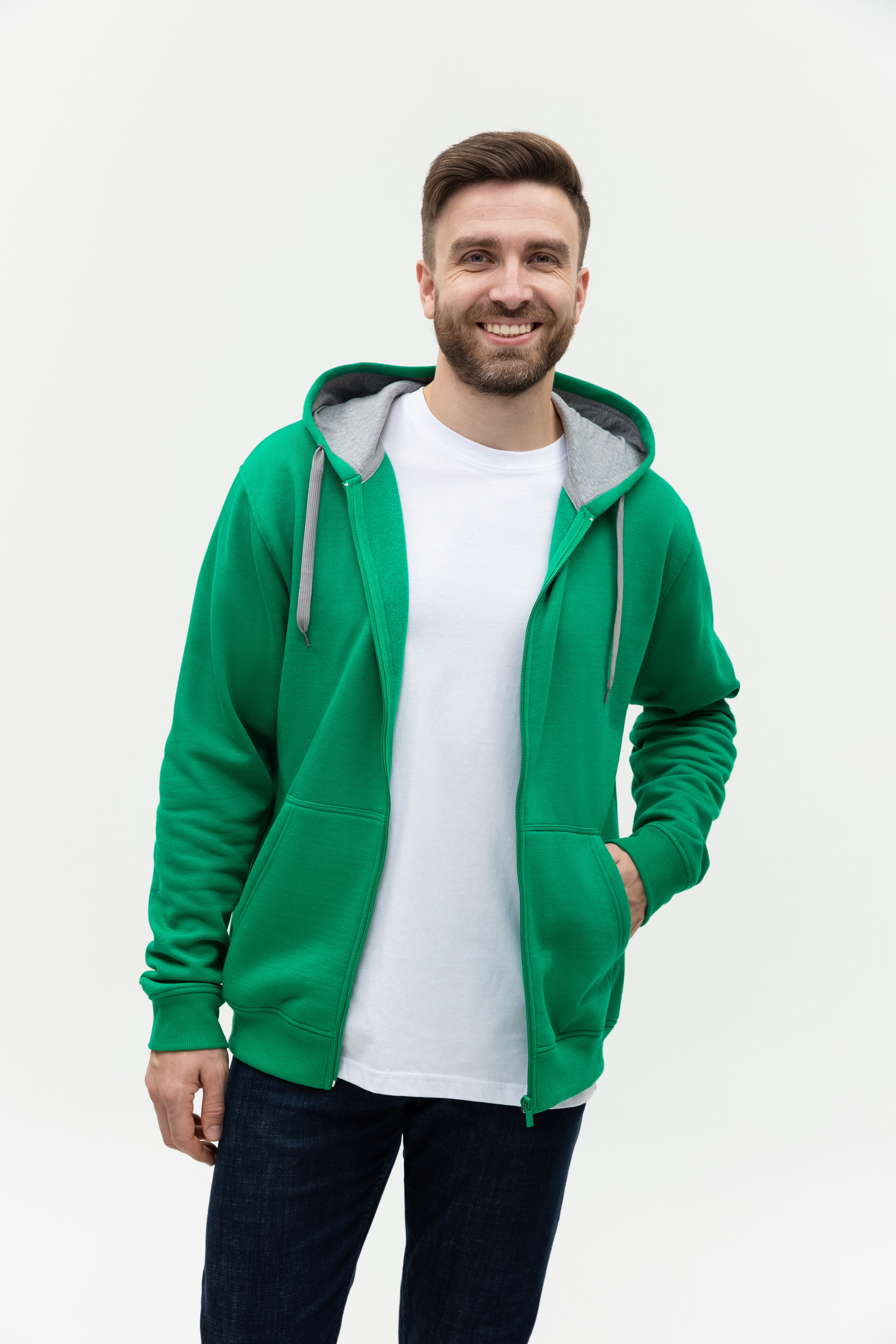 Толстовка мужская STAN с капюшоном на молнии футер с начёсом 280, 17, Зелёный,  (30/1)  (56/XXXL)