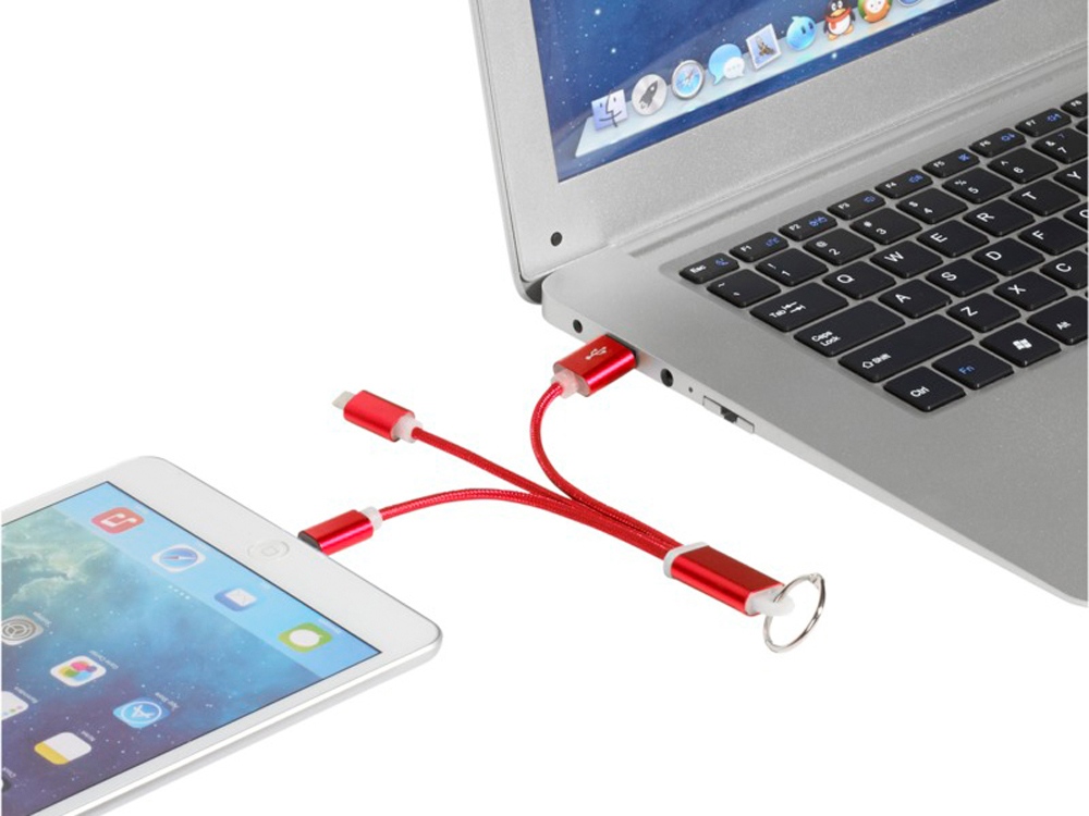 Кабель для зарядки Metal 3-в-1 с брелоком, красный