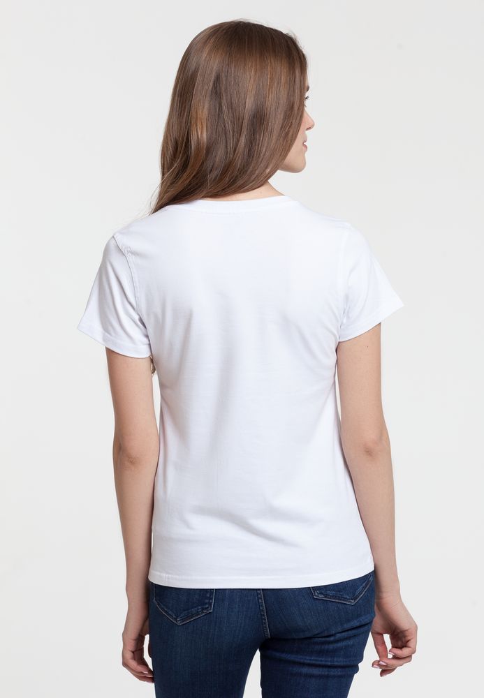 Футболка женская «Неочевидное» — пример нанесения логотипа (Принтэссенция) | Print Logo