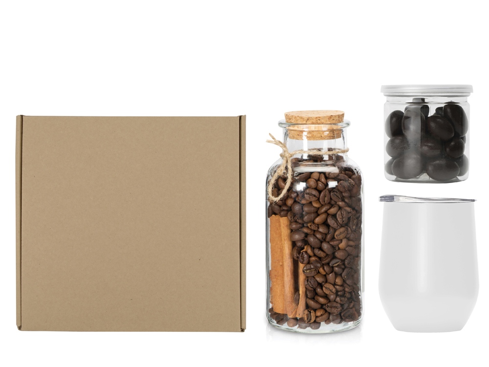 Подарочный набор с термокружкой, кофе и миндалем в шоколаде с логотипом  | Print Logo