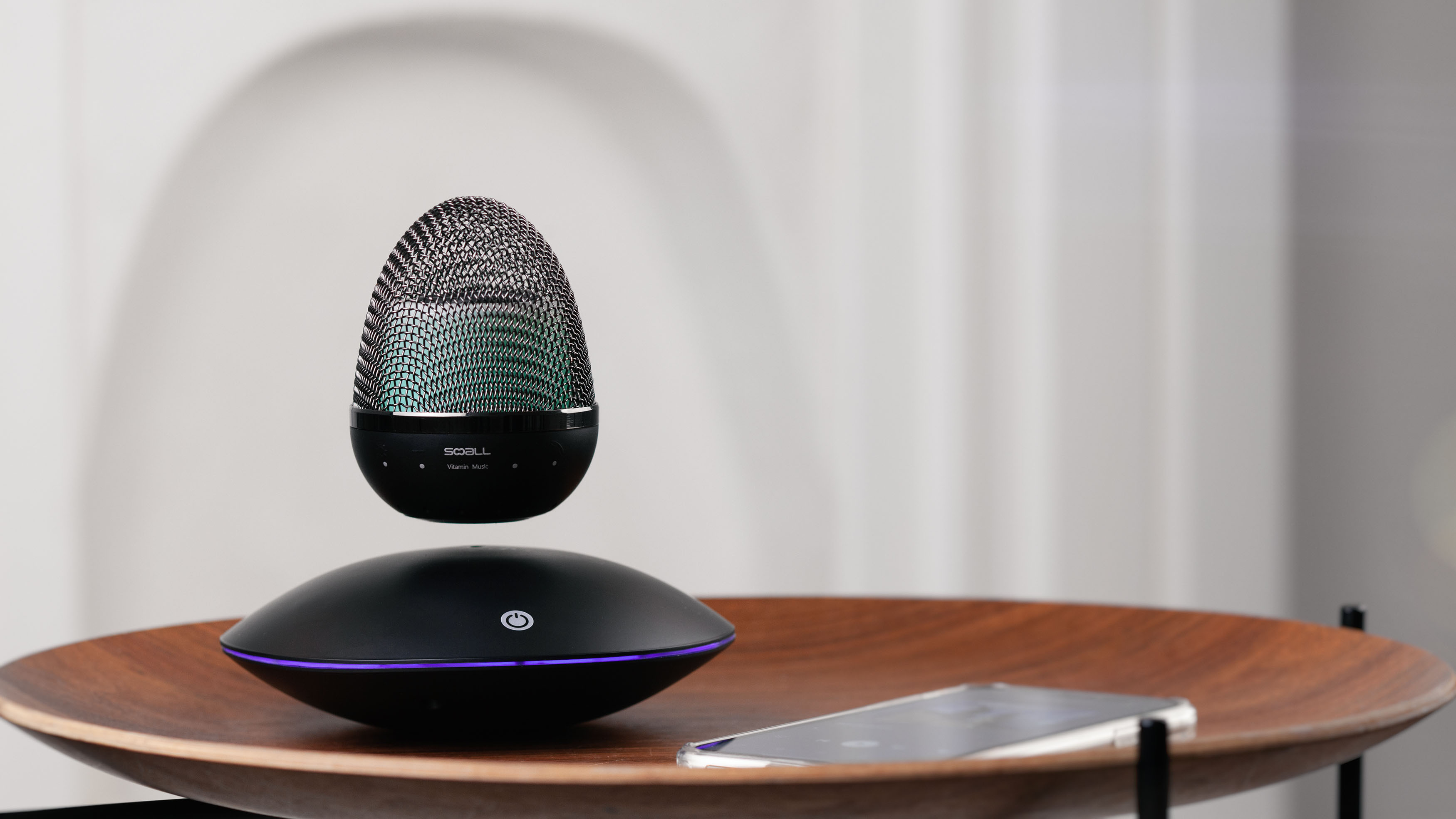 Левитирующая bluetooth колонка "Smart UFO" 3Вт с разноцветной подсветкой, черный с синим