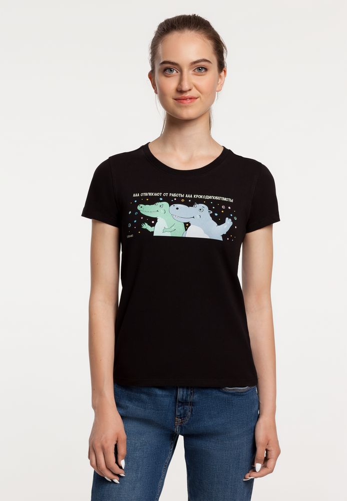 Футболка женская «Крокодилобегемоты» — пример нанесения логотипа (Соль) | Print Logo