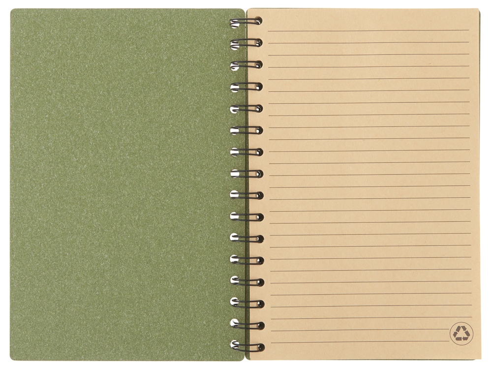 Блокнот на спирали в картонной обложке с переработанной бумагой Mania, зеленый