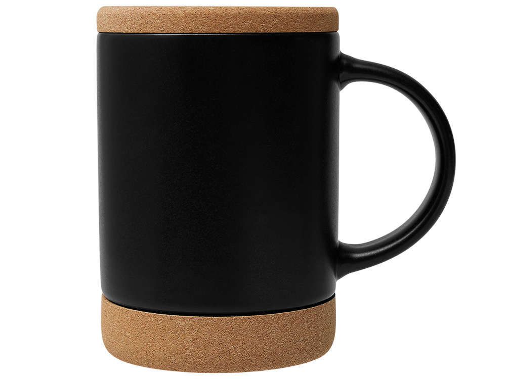 Кружка 450 мл с пробковым дном с крышкой Корк & Бон, черный
