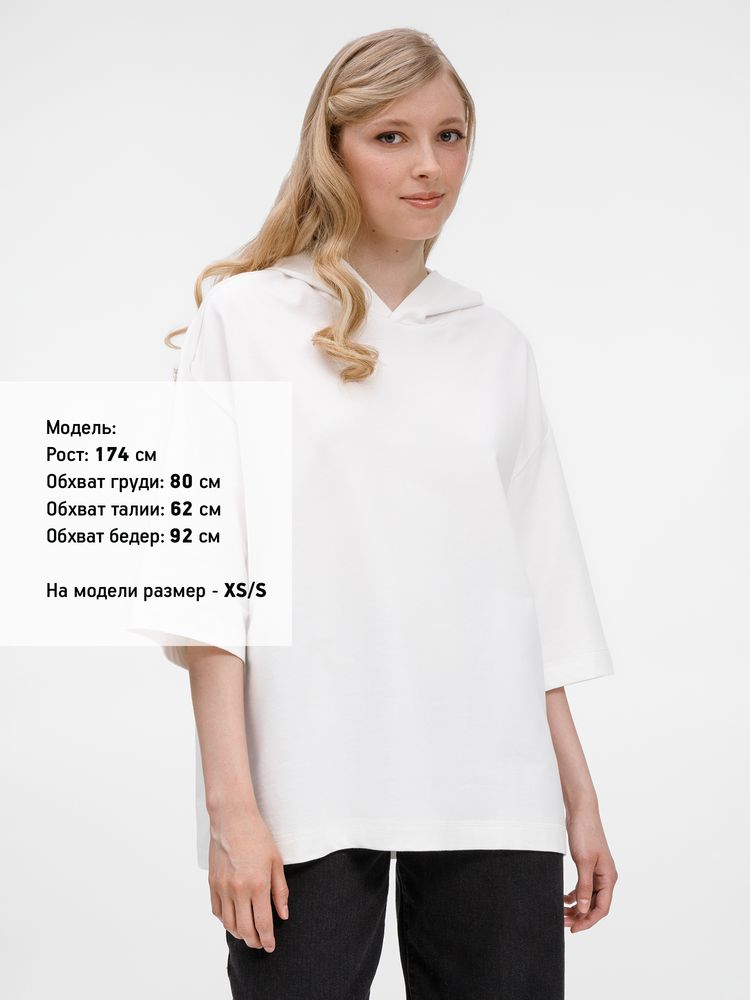 Футболка оверсайз унисекс с капюшоном Neofit, молочно-белая, размер XS/S