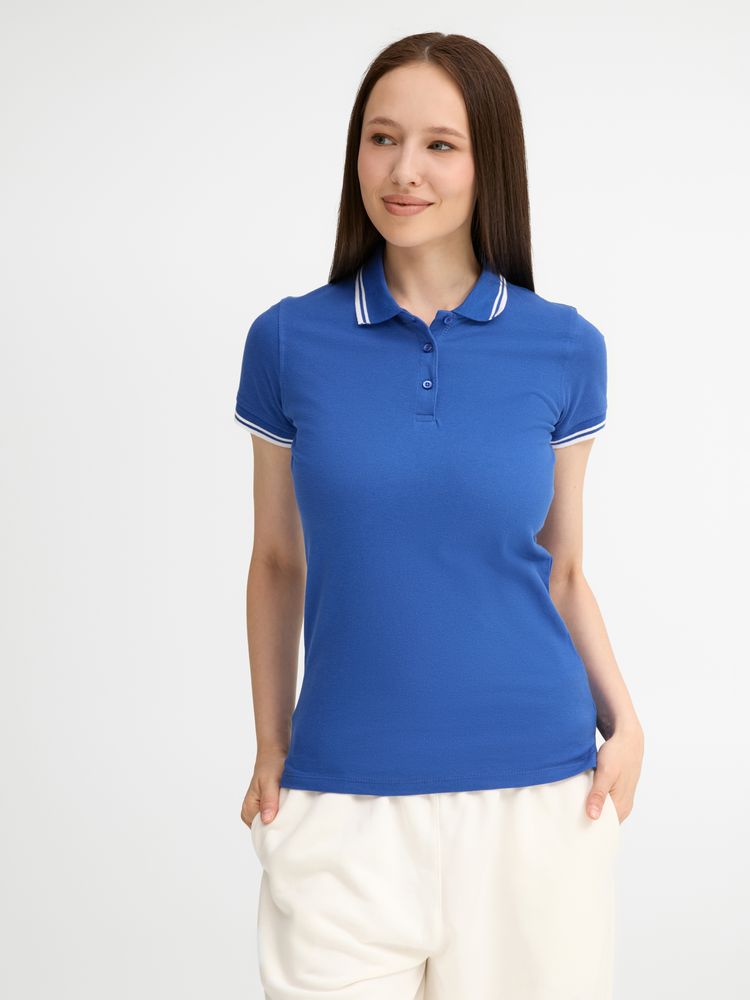 Рубашка поло женская Pasadena Women 200 с контрастной отделкой ярко-синяя с белым, размер M