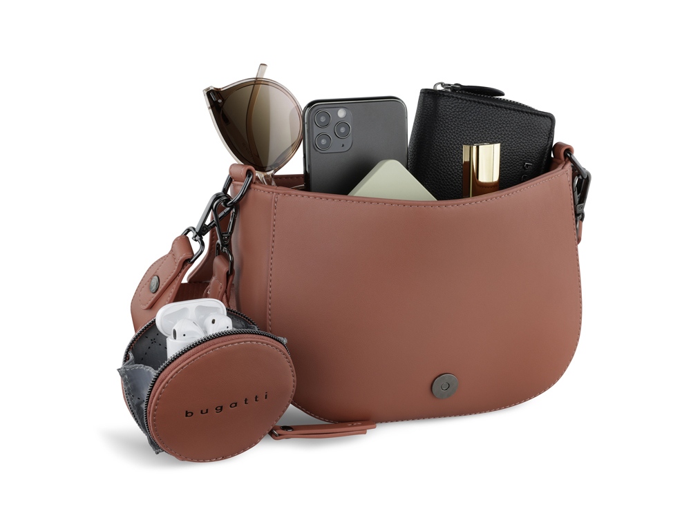 Сумка наплечная женская BUGATTI АЛМАТА | ALMATA, с кошельком, абрикосовая, полиуретан, 27х6х18,5 см