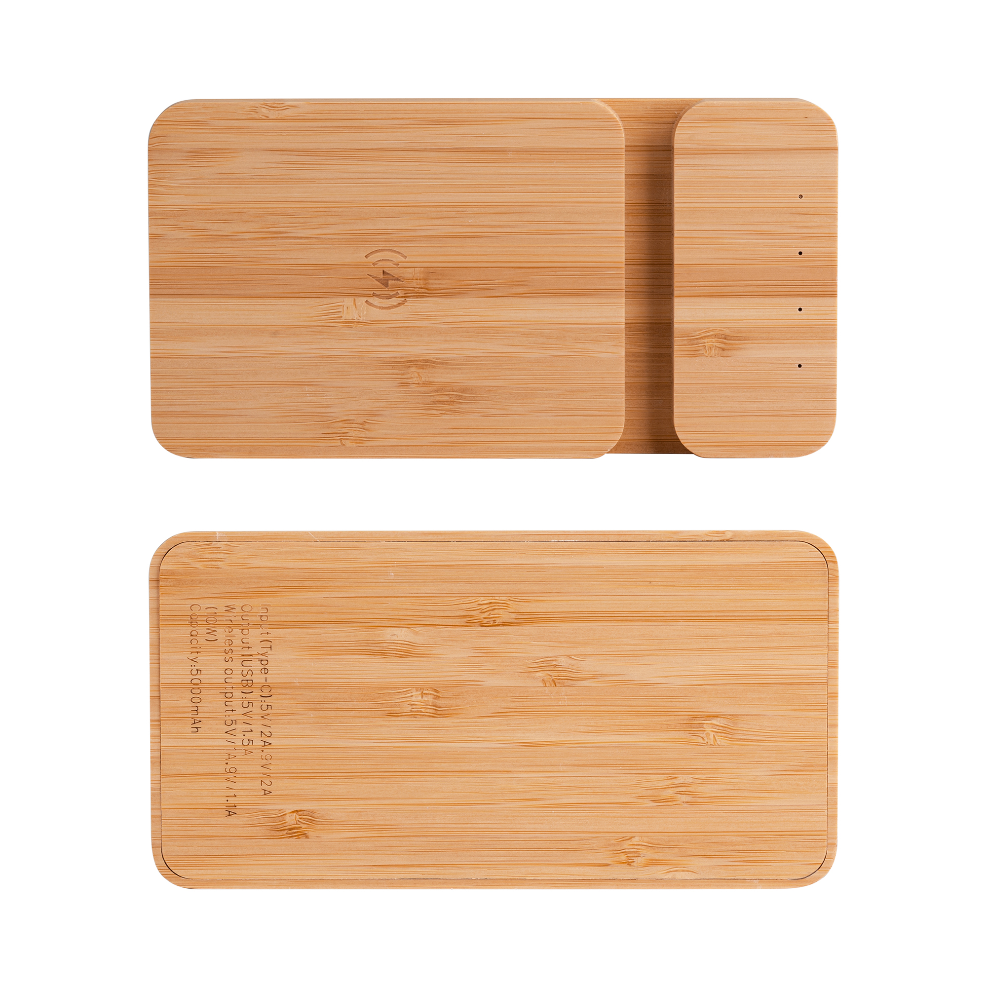 Беспроводное (10W) зарядное устройство "Bamboo Power" 5000 mAh с подставкой под смартфон, бамбук фото на сайте Print Logo.