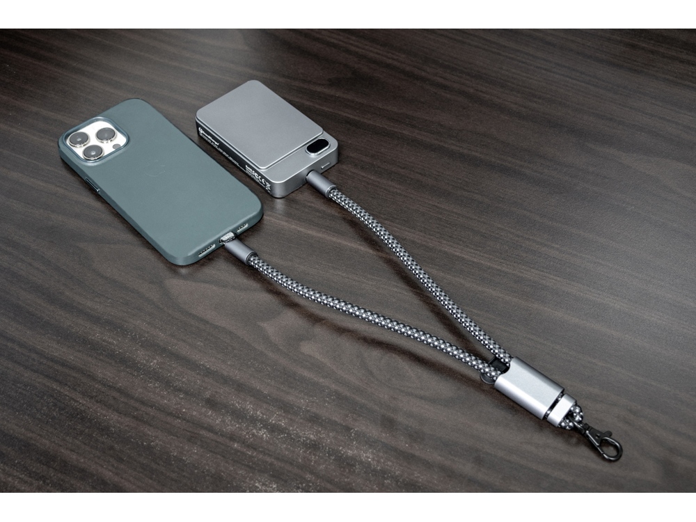 Ремешок-держатель для телефона с зарядным кабелем USB-C - USB-C Lany Wristband Charge Eco, серый
