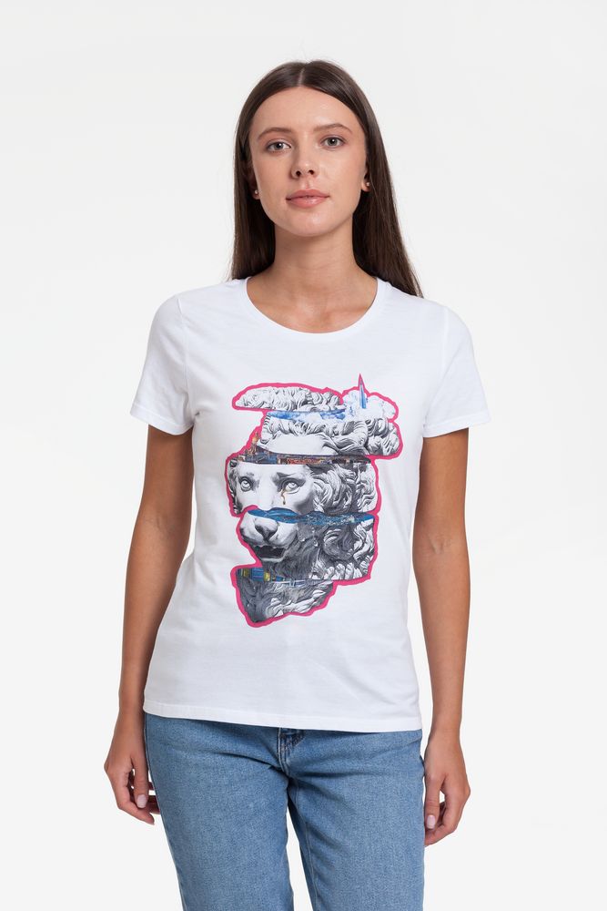 Футболка женская «Смотри вглубь» — пример нанесения логотипа (Принтэссенция) | Print Logo