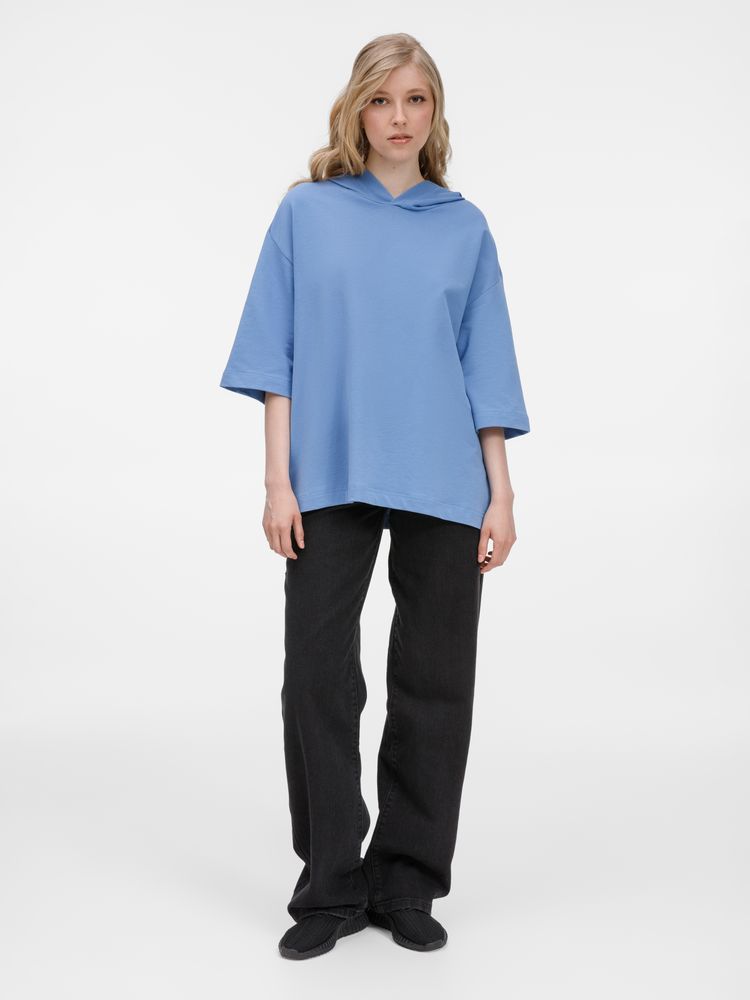 Футболка оверсайз унисекс с капюшоном Neofit, синяя, размер XL/XXL