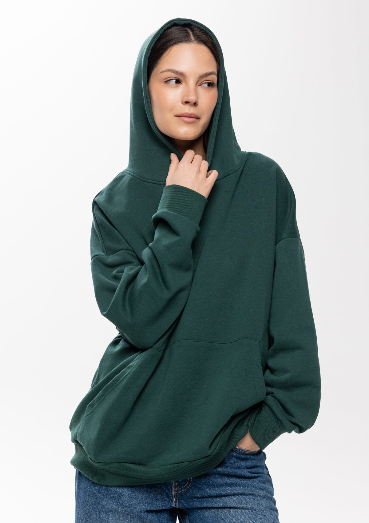 Худи унисекс STAN оверсайз футер без начёса 350, 66, Тёмно-зелёный,  (130)  (44/XS)