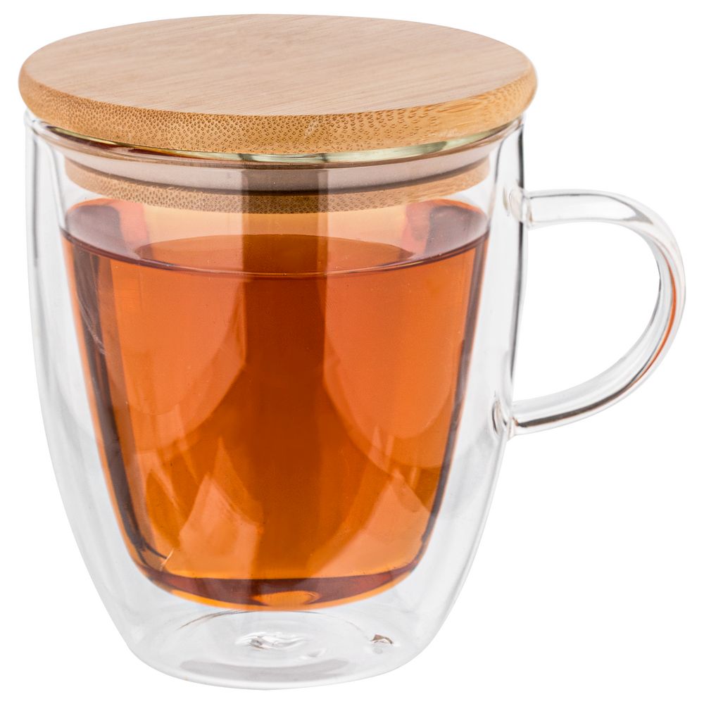 Кружка с двойными стенками Double Wall с бамбуковой крышкой фото на сайте Print Logo.