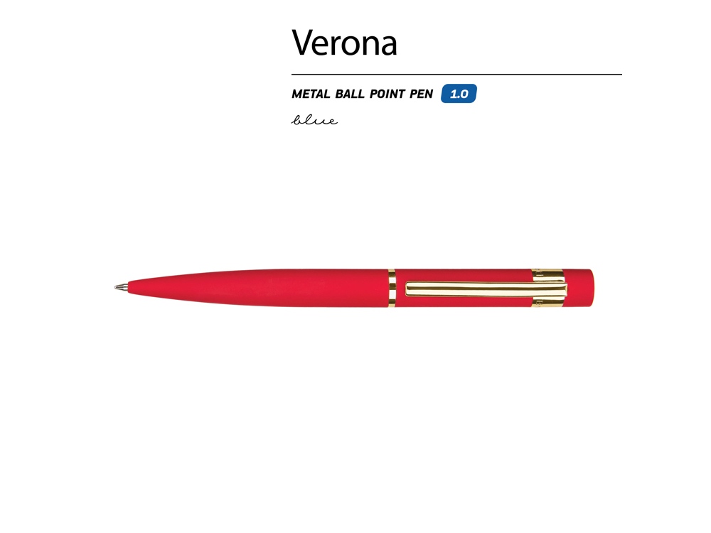 Ручка металлическая шариковая Verona, софт-тач, 1.0 мм, красный