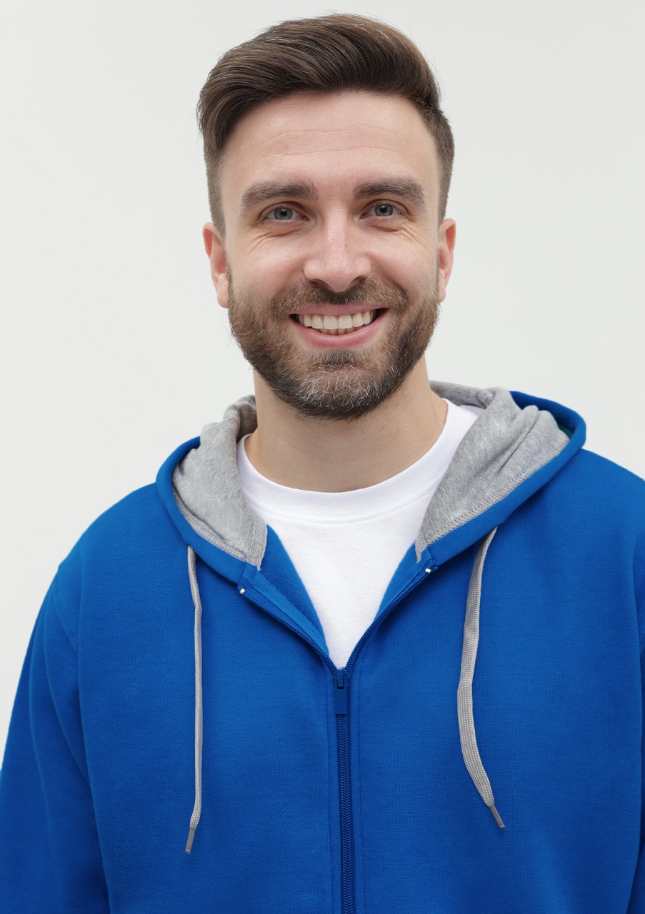 Толстовка мужская STAN с капюшоном на молнии футер с начёсом 280, 17, Синий,  (16/1)  (48/M)