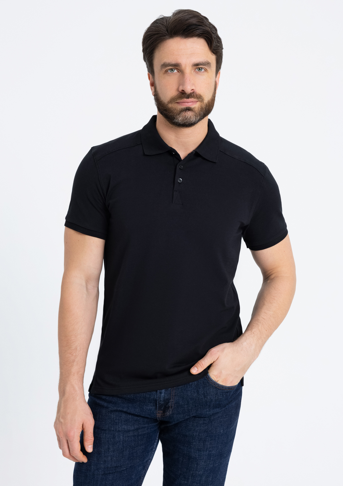 Рубашка поло унисекс STAN хлопок/эластан 200, 05, Чёрный,  (20)  (56/XXXL)