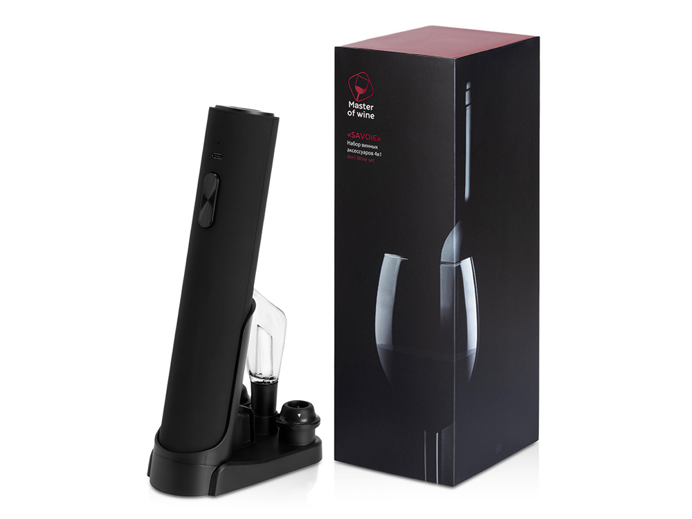 Набор винных аксессуаров 4в1 Savoie с покрытием soft touch с логотипом Master of Wine | Print Logo