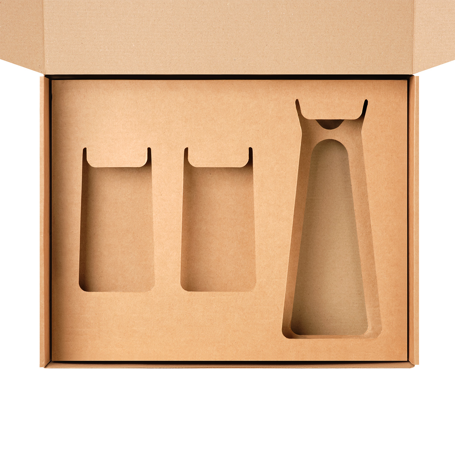 Доп. ложемент НИЖНИЙ  под декантер + 2 высоких стакана в большую универсальную коробку, крафт (арт. 21005.020) с логотипом Portobello подарочная упаковка | Print Logo