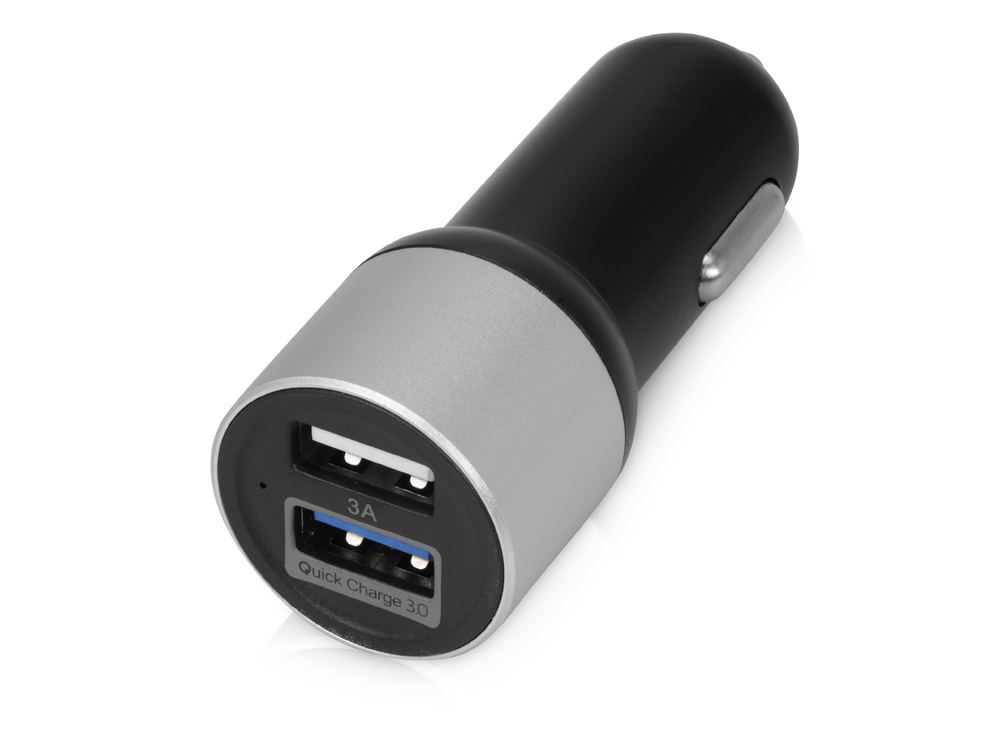 Адаптер автомобильный USB с функцией быстрой зарядки QC 3.0 TraffIQ с логотипом Qjet | Print Logo