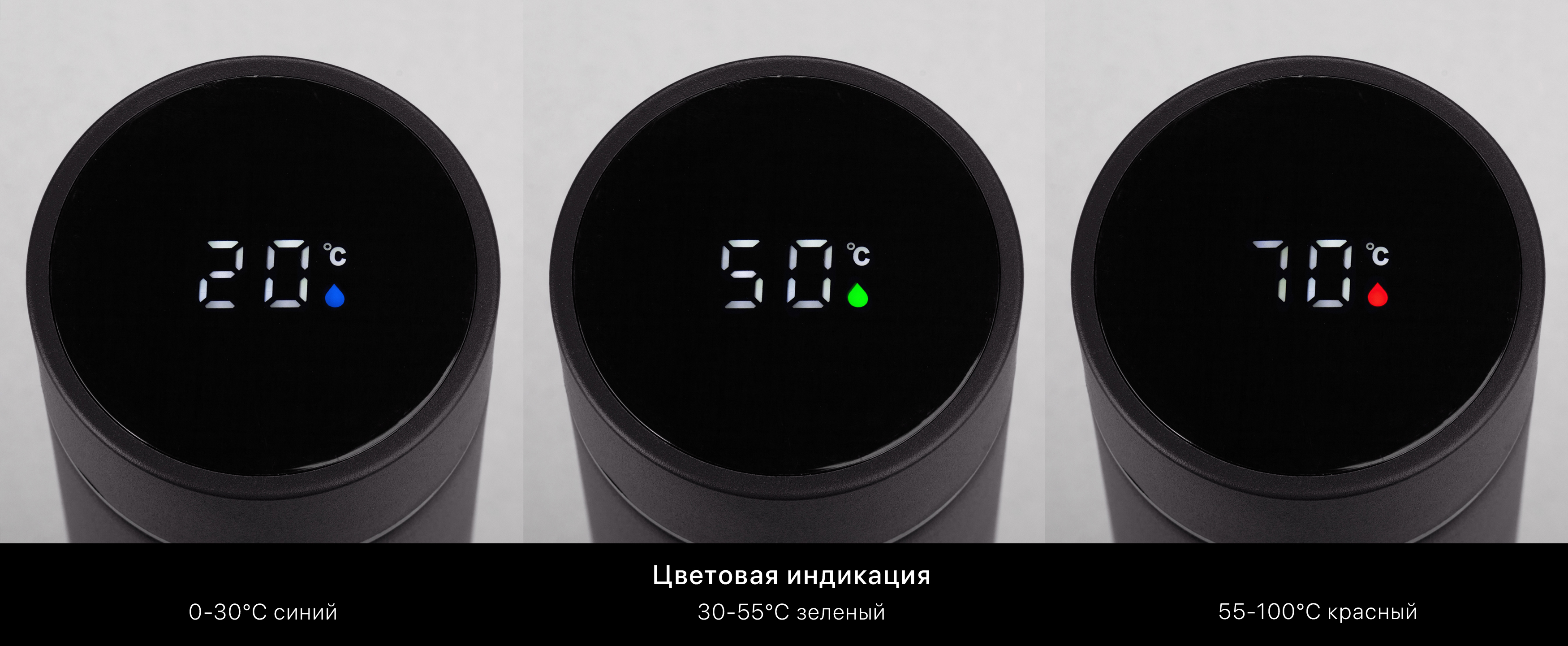 Термос "Бостон" с индикацией температуры, soft touch, 0,5л., черный