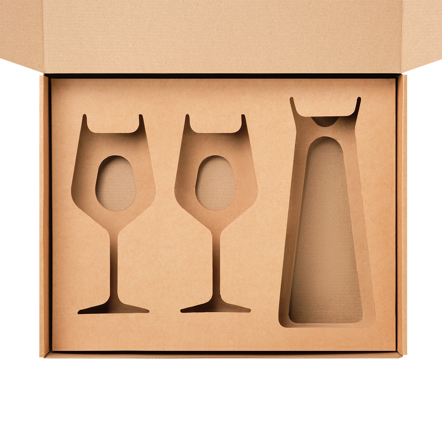 Доп. ложемент НИЖНИЙ под декантер + 2 бокала в большую универсальную коробку, крафт (арт. 21005.020) с логотипом Portobello подарочная упаковка | Print Logo