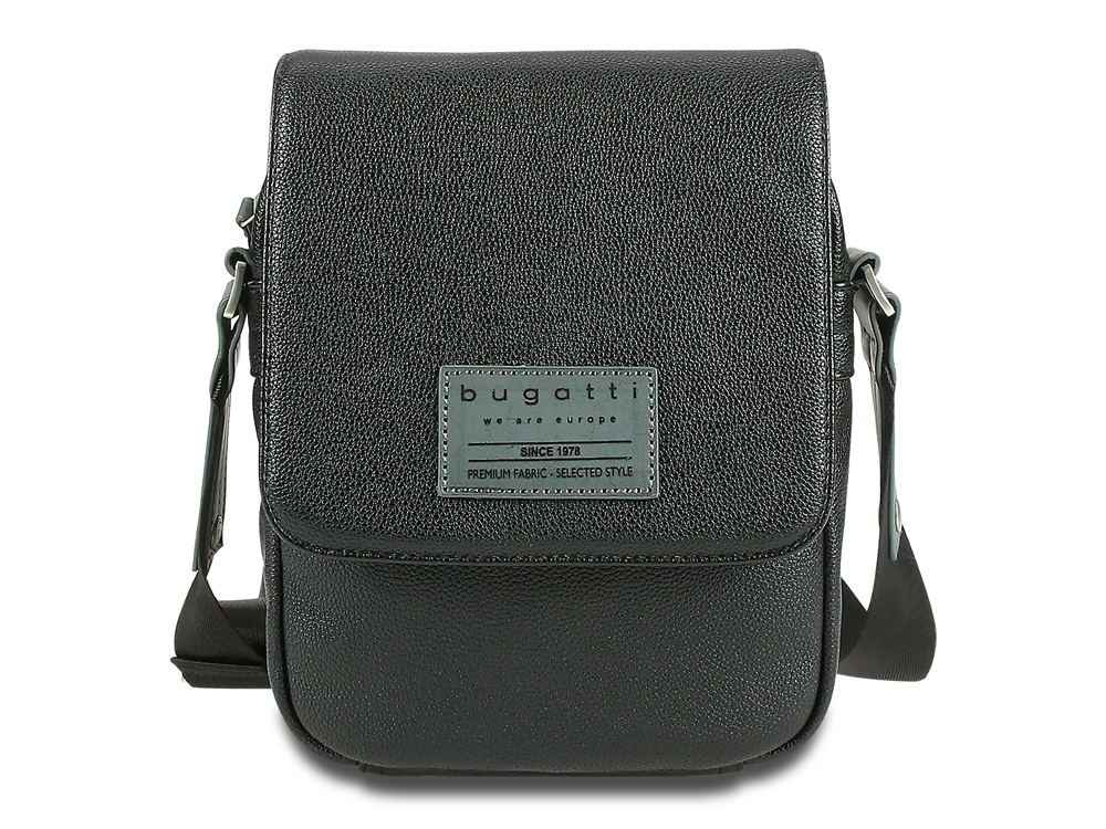 Сумка наплечная BUGATTI МОТОБАЙК D | MOTO D, чёрная, полиуретан, 18х6х24 см, 2 л