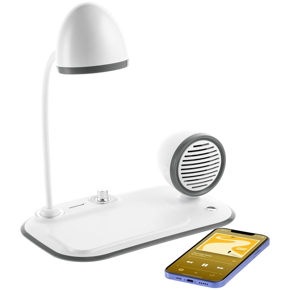 Лампа с колонкой и беспроводной зарядкой Flashback фото на сайте Print Logo.