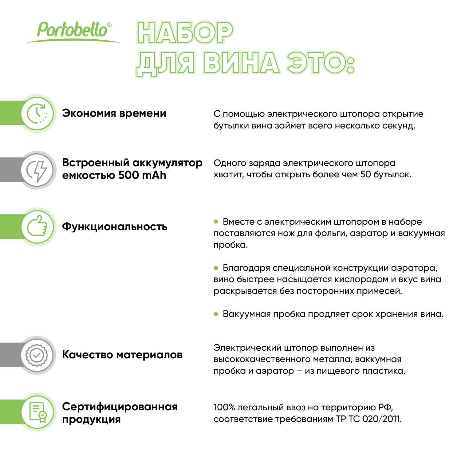 Набор для вина с электрическим штопором Сакраменто (Sacramento), черный