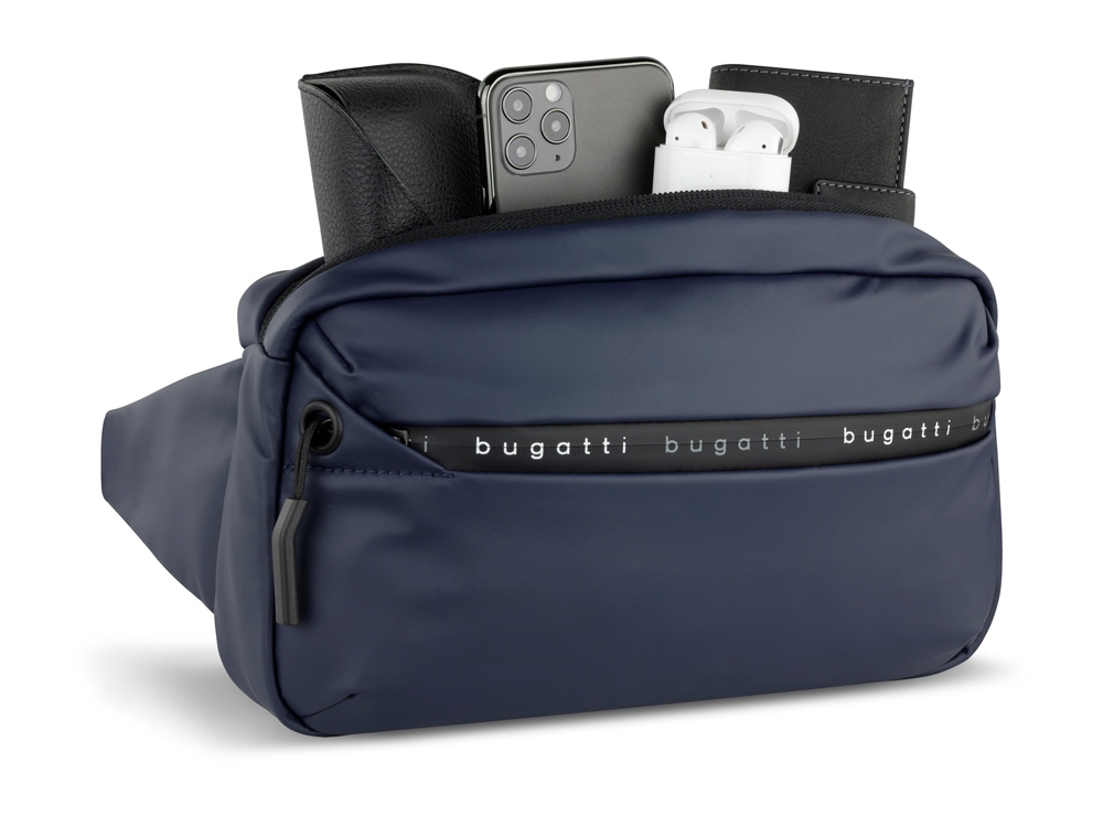 Сумка на пояс BUGATTI БЛАНК | BLANC, синяя, тарпаулин/полиэстер, 26х5,5х13,5 см