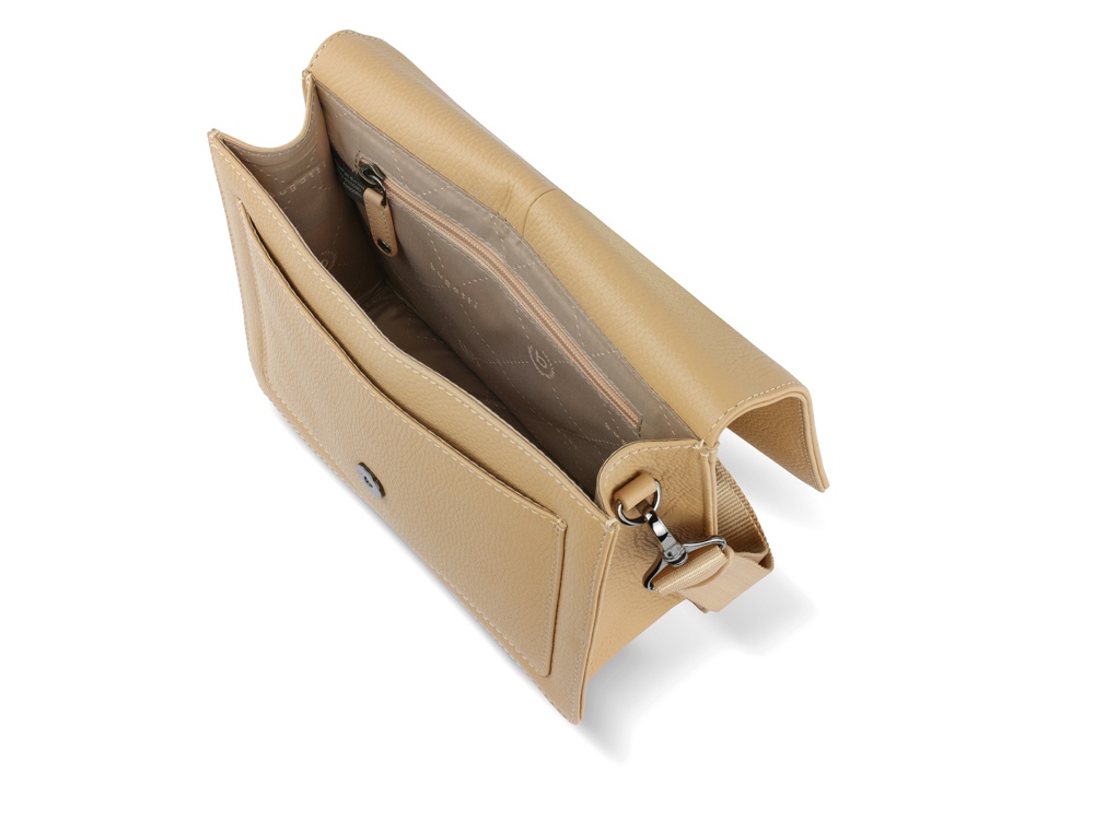 Сумка через плечо женская BUGATTI ЭЛЬЗА | ELSA, песочного цвета, воловья кожа/полиэстер, 25х8,5х20 см