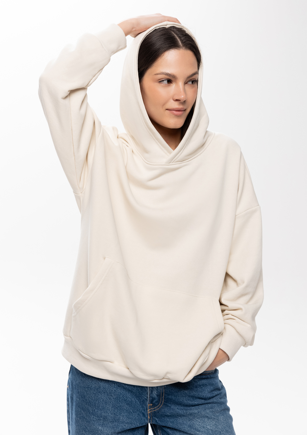 Худи унисекс STAN оверсайз футер без начёса 350, 66, Молочный,  (11)  (50/L)