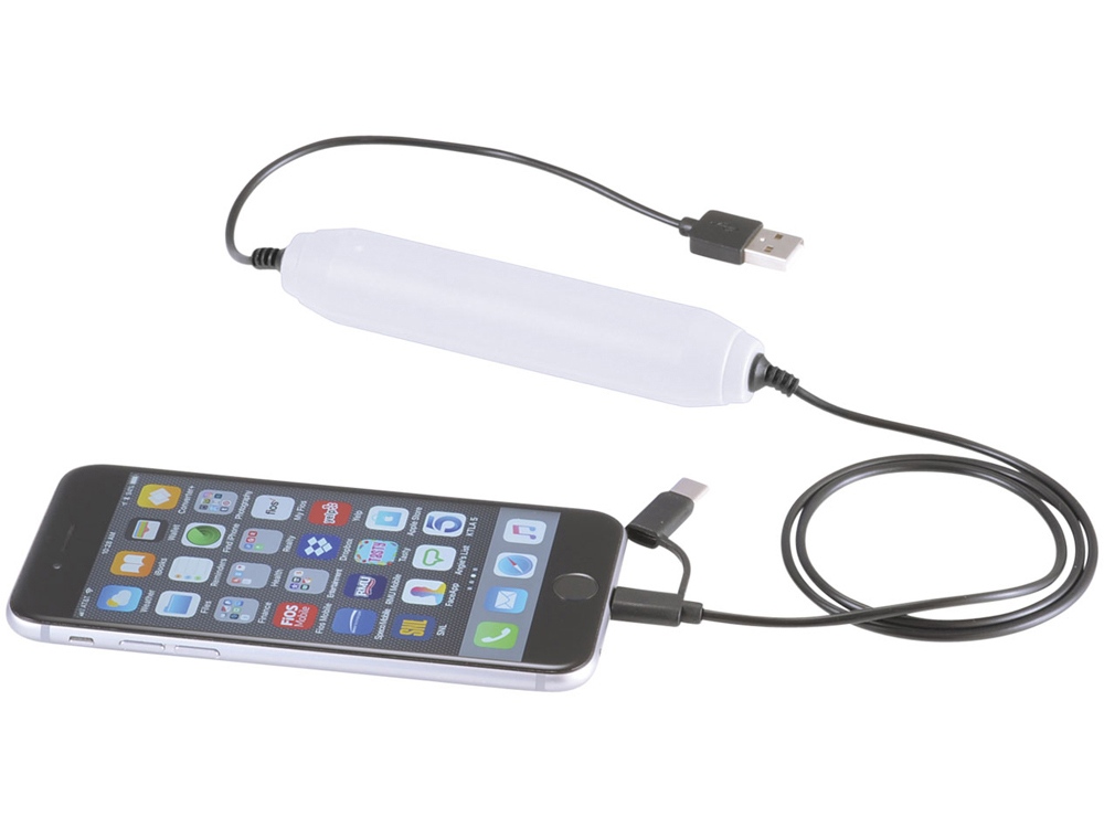 Портативное зарядное устройство, 2000 mAh/кабель 3 в 1, белый