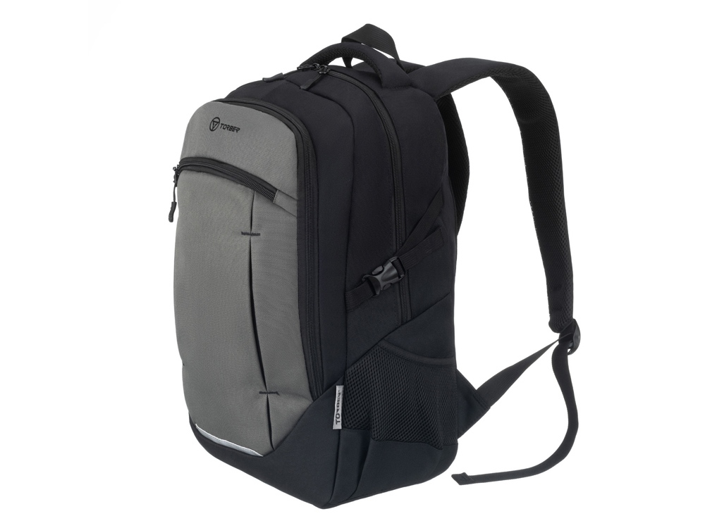 Рюкзак TORBER КЛАСС, чёрно-серый, 46 x 32 x 18 см + Мешок для сменной обуви в подарок!