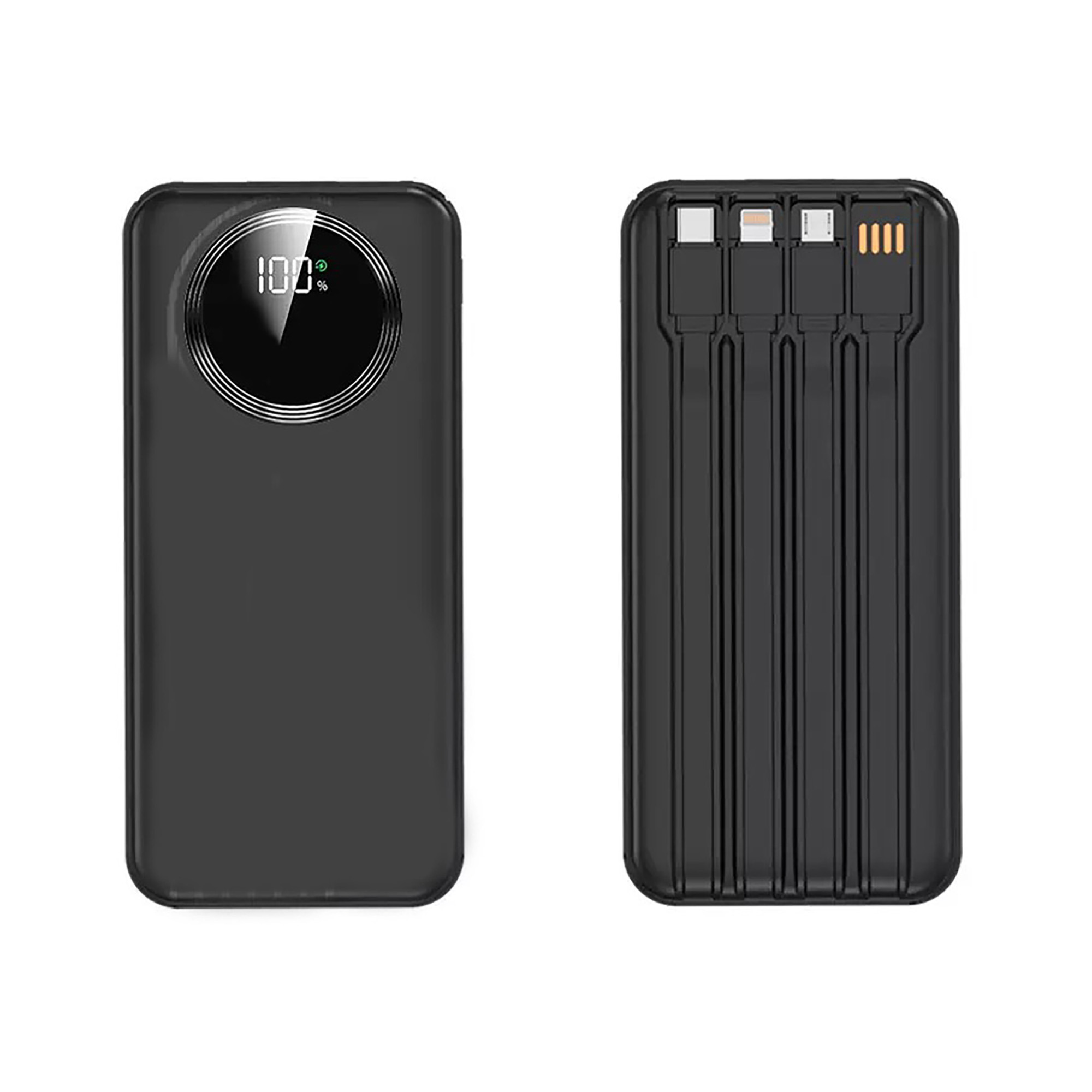 Зарядное устройство "Phantom" 10000 mAh с 4мя встроенными кабелями и цифровым индикатором заряда, черный