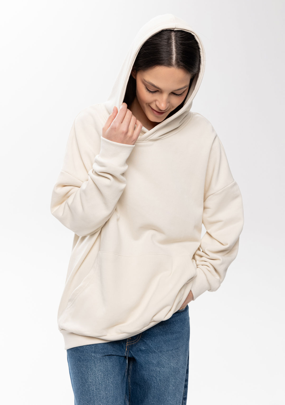 Худи унисекс STAN оверсайз футер без начёса 350, 66, Молочный,  (11)  (50/L)