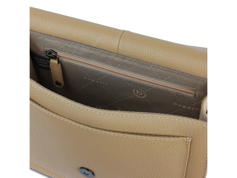 Сумка через плечо женская BUGATTI ЭЛЬЗА | ELSA, песочного цвета, воловья кожа/полиэстер, 25х8,5х20 см