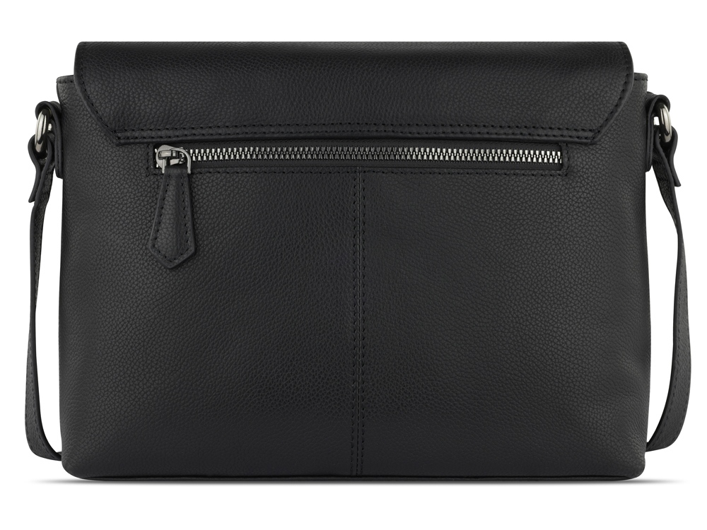 Сумка наплечная женская BUGATTI БЕЛЛА | BELLA, чёрная, воловья кожа/полиэстер, 25х8х20 см