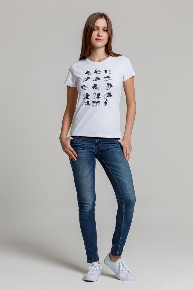 Футболка женская «Неочевидное» — пример нанесения логотипа (Принтэссенция) | Print Logo