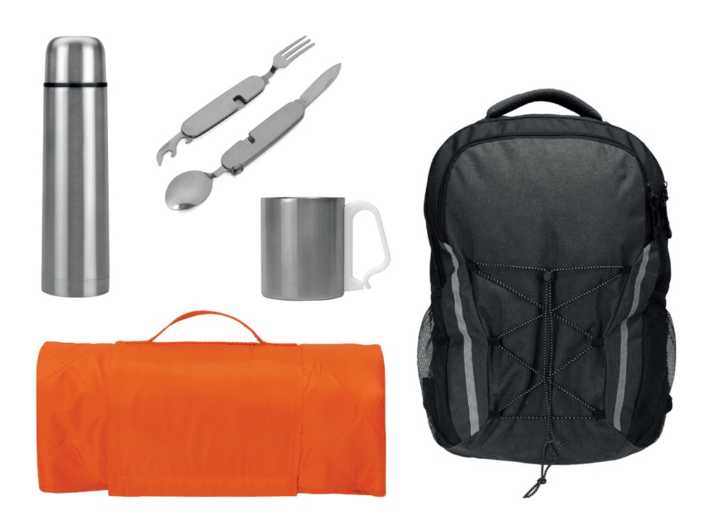 Набор туриста с термосом, кружкой, столовыми приборами и пледом с логотипом  | Print Logo