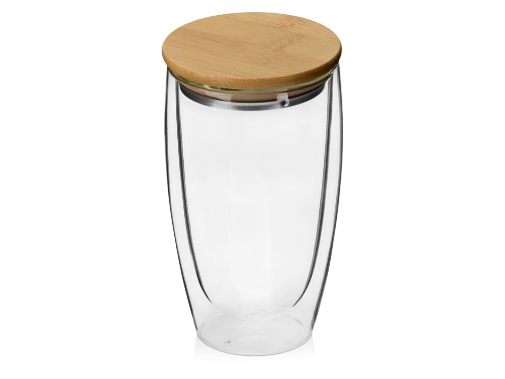 Стакан с двойными стенками и бамбуковой крышкой Batur с логотипом Eat&Bite Select | Print Logo