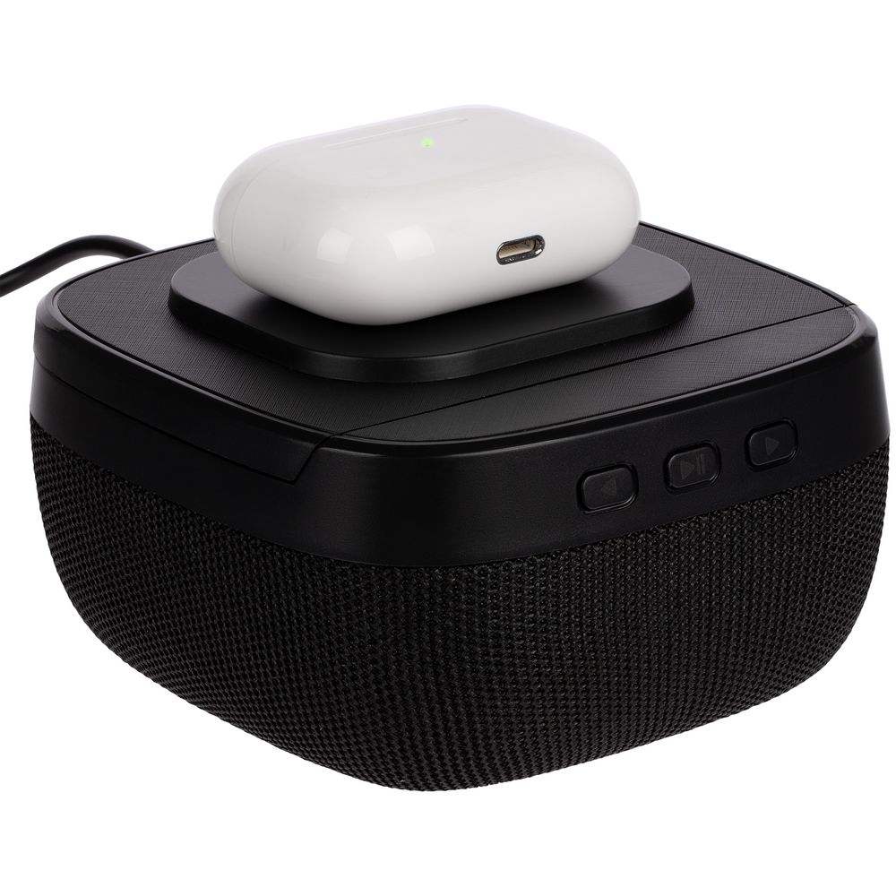 Колонка с беспроводной зарядкой Esca и подсветкой логотипа фото на сайте Print Logo.