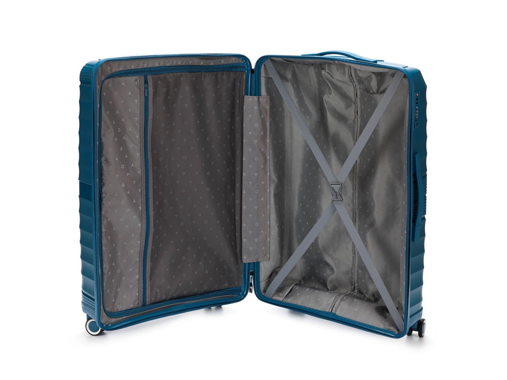 Чемодан TORBER НЕВО, синий, полипропилен, 49 х 28 х 76 см, 95 л