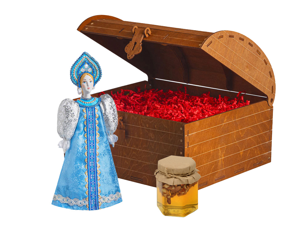 Подарочный набор: кукла фарфоровая, мёд с гецким орехом с логотипом  | Print Logo