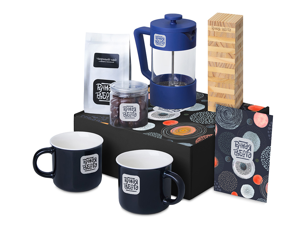 Подарочный набор Re:y. Together  с френчпрессом, кружками и дженгой с логотипом  | Print Logo