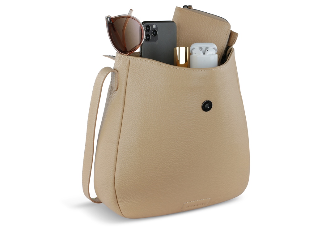 Сумка женская BUGATTI ЭЛЬЗА | ELSA, песочного цвета, воловья кожа/полиэстер, 29х8х27 см