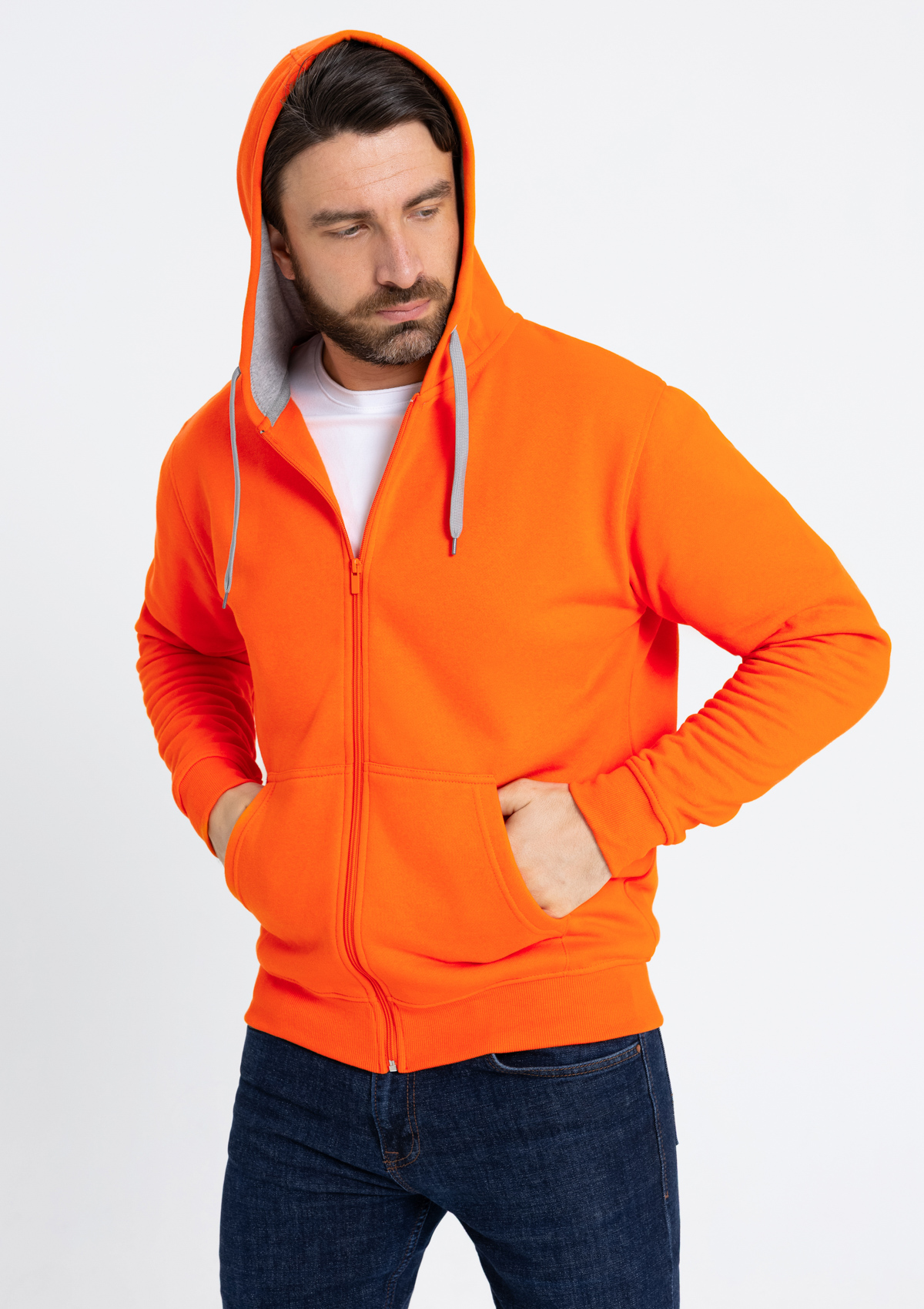 Толстовка мужская STAN с капюшоном на молнии футер с начёсом 280, 17, Оранжевый,  (28/1)  (56/XXXL)