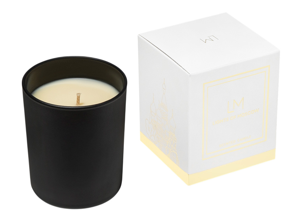 Ароматическая свеча в черном стакане Mystery, коллекция Exclusive, 250 мл с логотипом Lights of Moscow | Print Logo