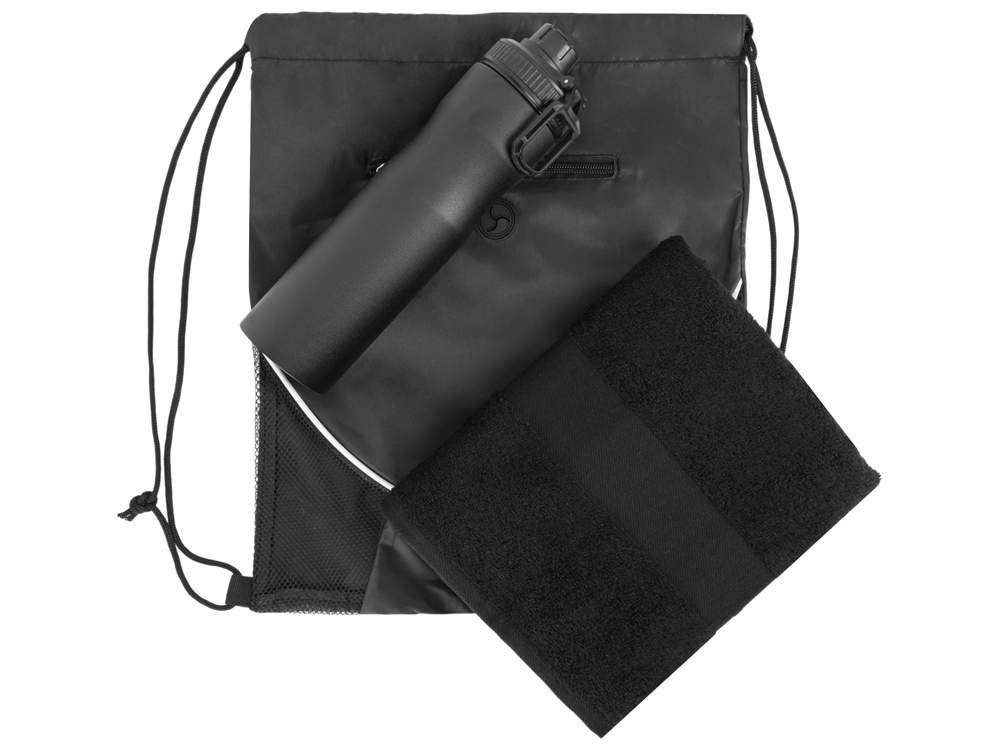 Спортивный набор из стальной бутылки и полотенца Advanced, черный