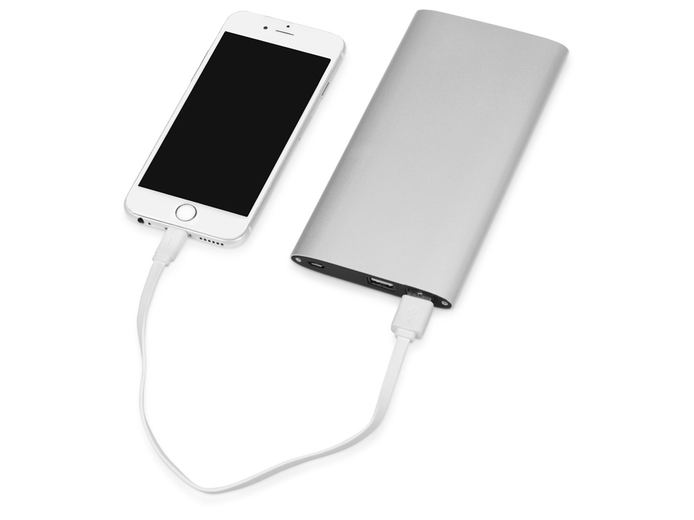 Портативное зарядное устройство Джет с 2-мя USB-портами, 8000 mAh, серебристый